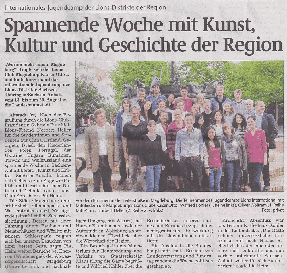 Presseartikel "Spannende Woche mit Kunst, Kultur und Geschichte der Region" aus Magdeburger Volksstimme