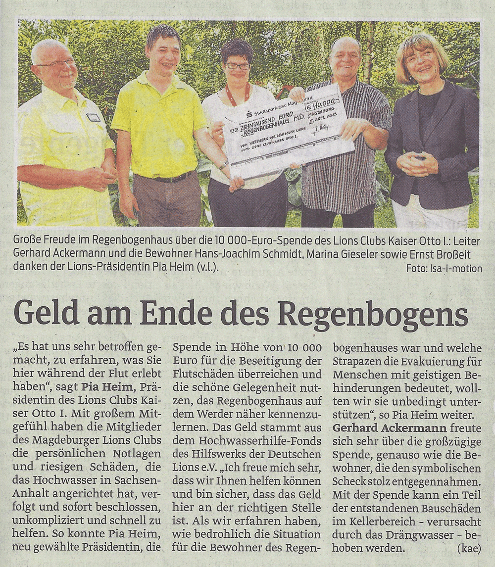 Presseartikel "Geld am Ende des Regenbogens" aus Magdeburger Volksstimme