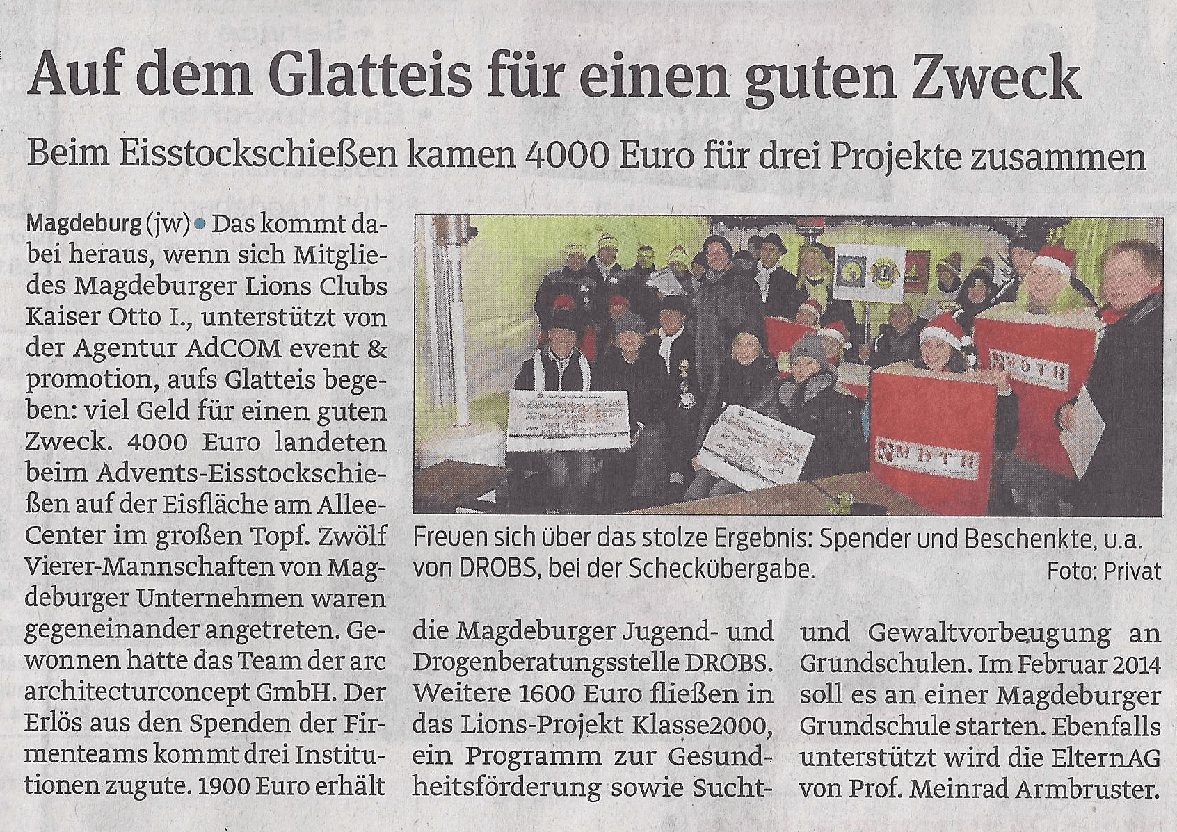 Presseartikel "Auf dem Glatteis für einen guten Zweck" aus Magdeburger Volksstimme