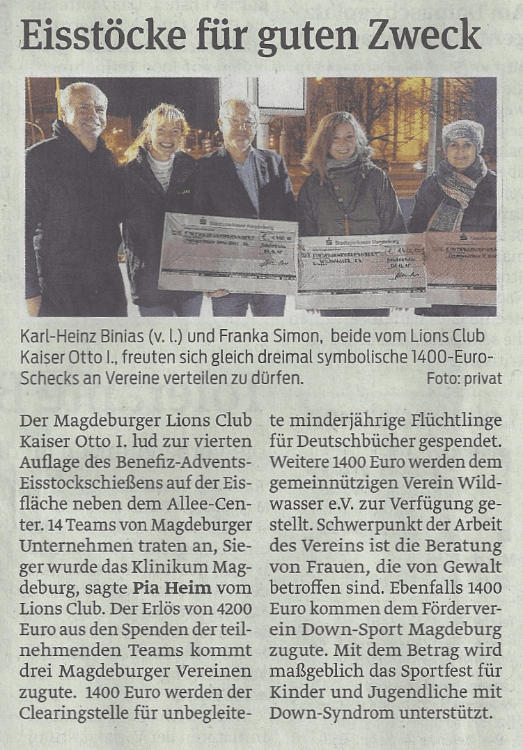 Presseartikel "Eisstöcke für guten Zweck" aus Magdeburger Volksstimme