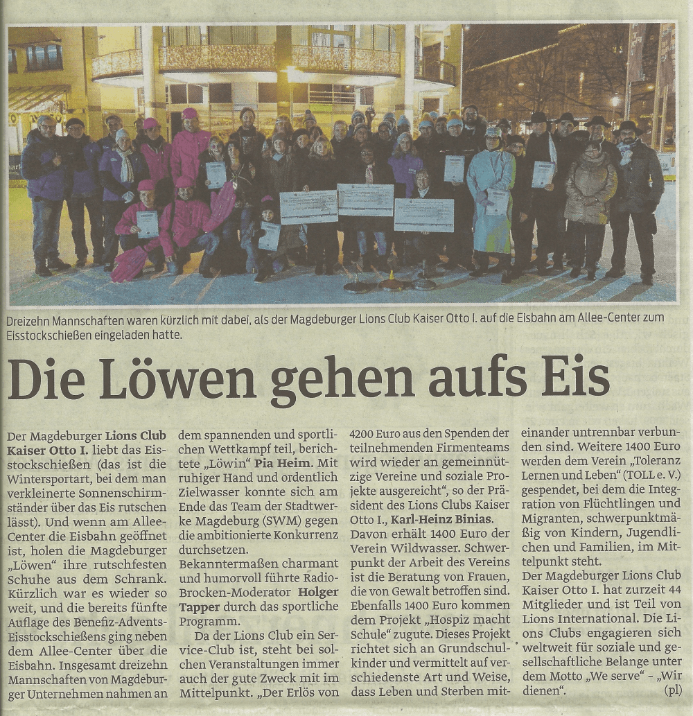 Presseartikel "Die Löwen gehen aufs Eis" aus Magdeburger Volksstimme