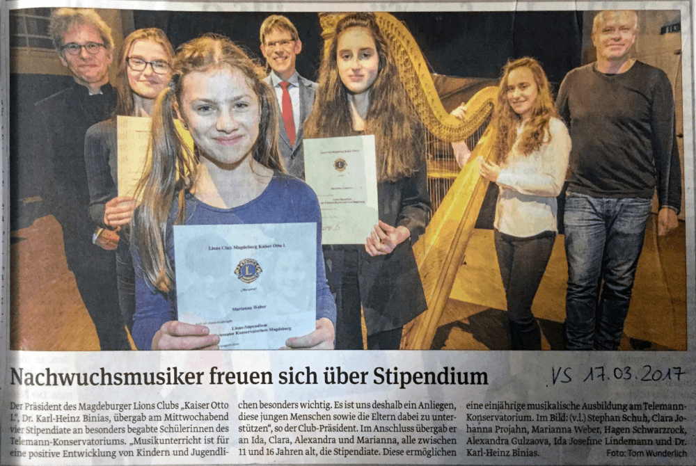 Presseartikel "Nachwuchsmusiker freuen sich über Stipendium" aus Magdeburger Volksstimme