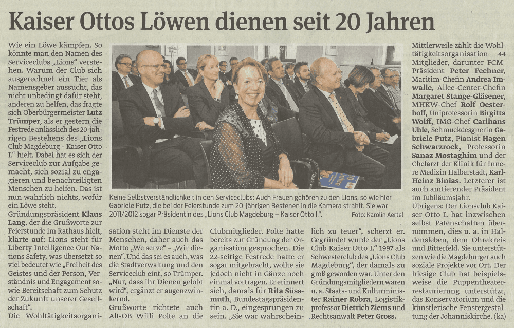 Presseartikel "Kaiser Ottos Löwen dienen seit 20 Jahren" aus Magdeburger Volksstimme