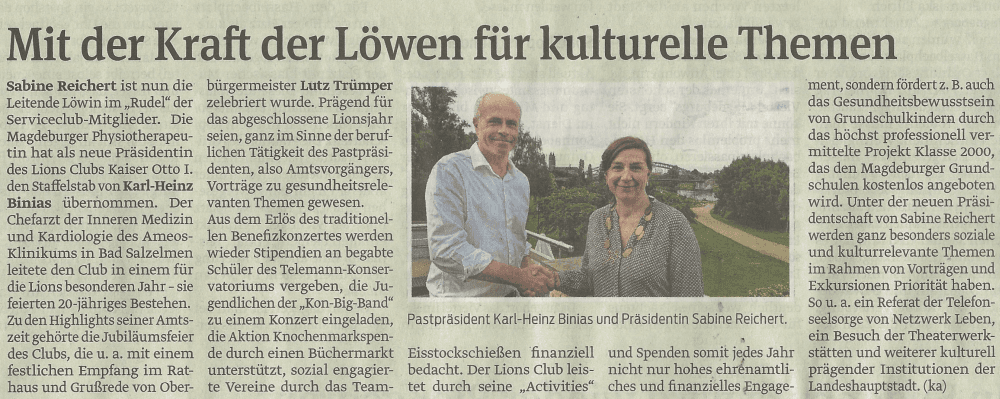 Presseartikel "Mit der Kraft der Löwen für kulturelle Themen" aus Magdeburger Volksstimme