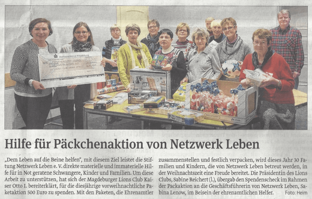 Presseartikel "Hilfe für Päckchenaktion von Netzwerk Leben" aus Magdeburger Volksstimme