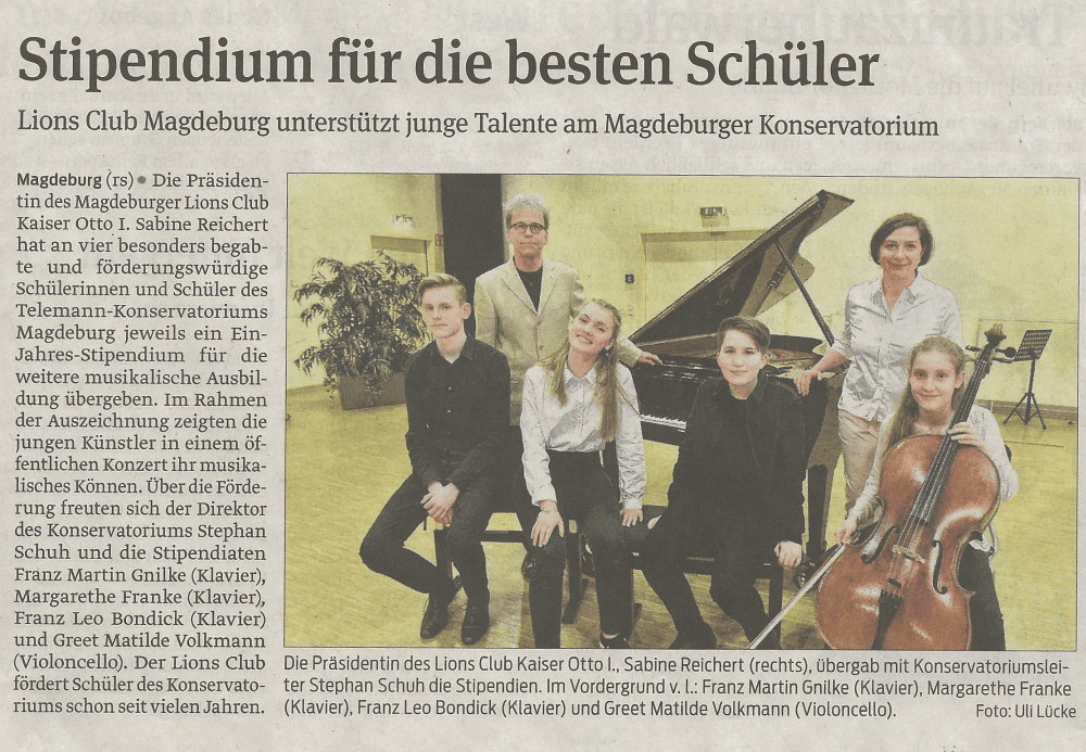 Presseartikel "Stipendium für die besten Schüler" aus Magdeburger Volksstimme
