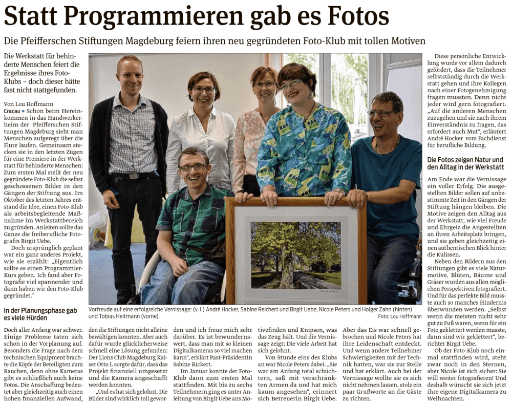 Presseartikel "Statt Programmieren gab es Fotos" aus Magdeburger Volksstimme