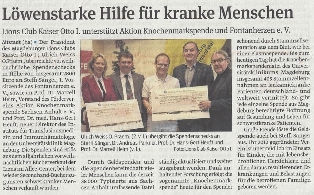 Presseartikel "Löwenstarke Hilfe für kranke Menschen" aus Magdeburger Volksstimme
