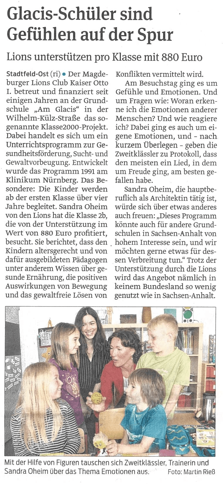 Presseartikel "Glacis-Schüler sind Gefühlen auf der Spur" aus Magdeburger Volksstimme