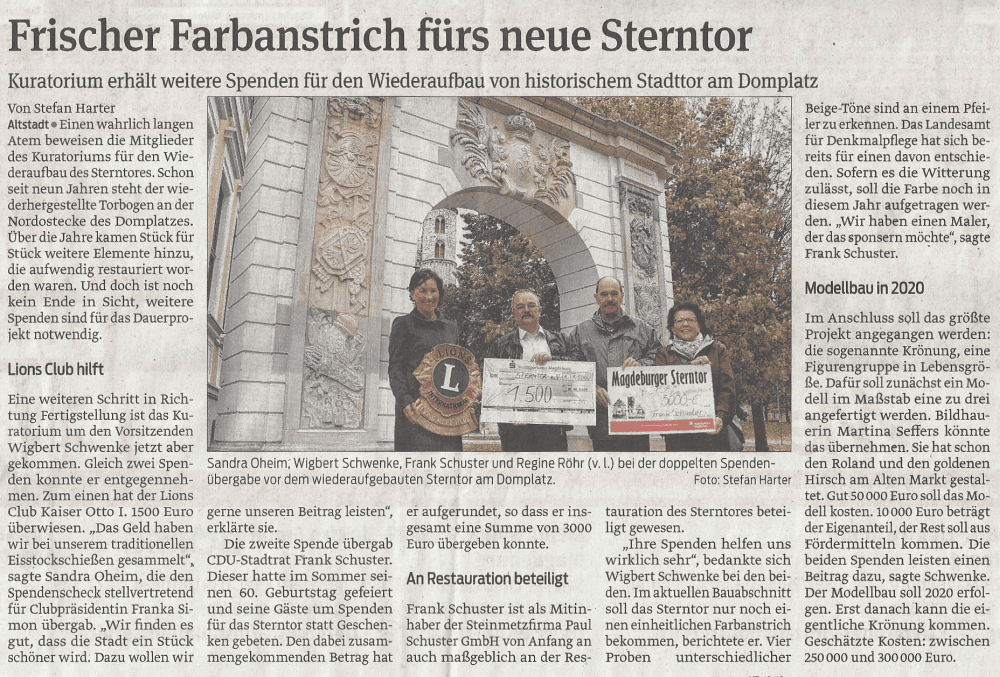 Presseartikel "Frischer Farbanstrich fürs neue Sterntor" aus Magdeburger Volksstimme