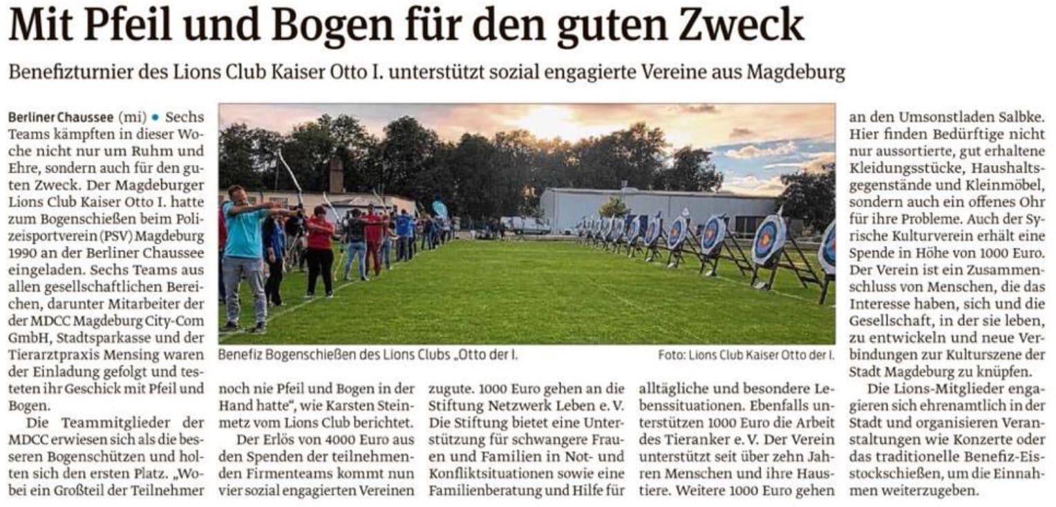 Presseartikel "Mit Pfeil und Bogen für den guten Zweck" aus Magdeburger Volksstimme