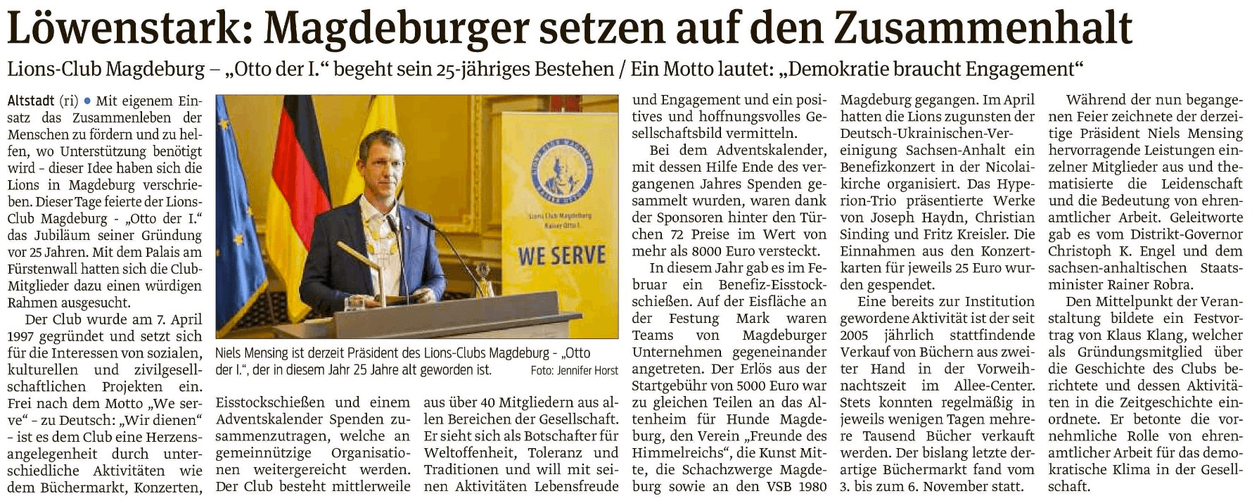 Presseartikel "Löwenstark: Magdeburger setzen auf den Zusammenhalt" aus Magdeburger Volksstimme
