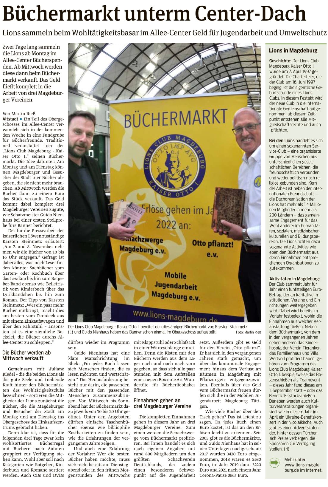 Presseartikel "Büchermarkt unterm Center-Dach" aus Magdeburger Volksstimme