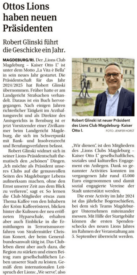 Presseartikel "Ottos Lions haben neuen Präsidenten" aus Magdeburger Volksstimme